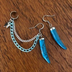 New Turquoise Horns Ear Cuff Earrings Set